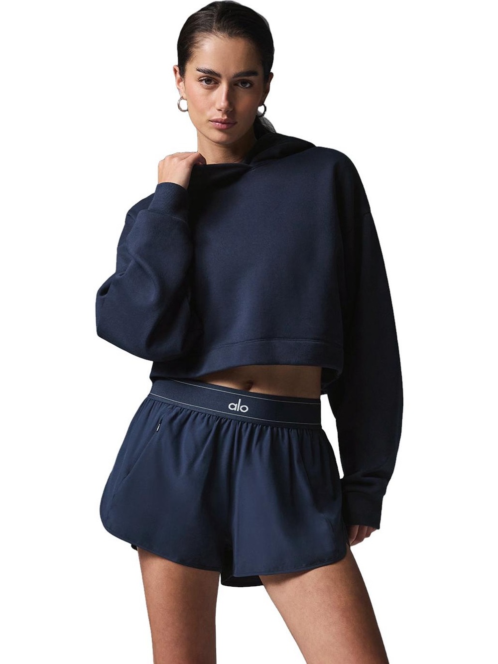 ALO Yoga Navy Cropped BAE Hoodie | Small